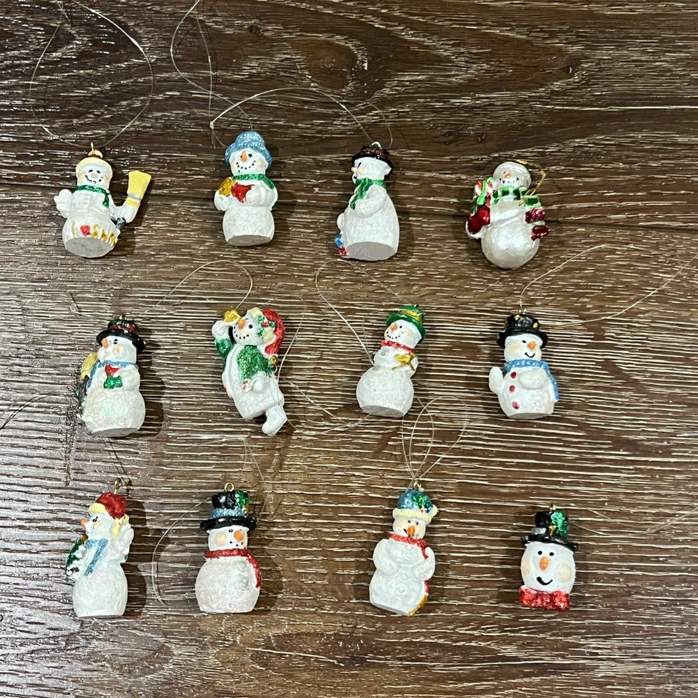 Snowman Christmas Ornaments 12 total